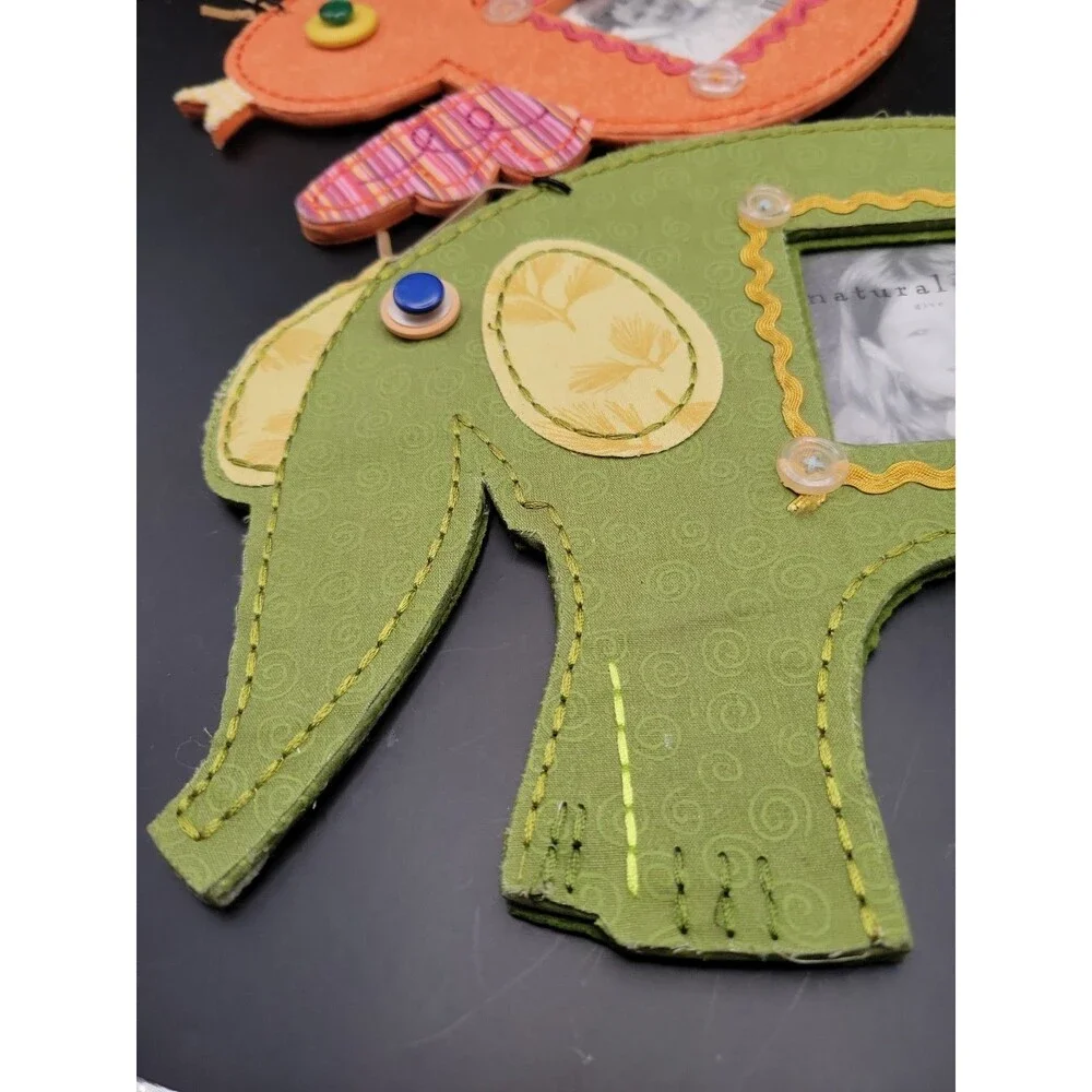 2 Natural Life Elephant & Bird Fabric Stitch Picture Frames Children’s Baby Room